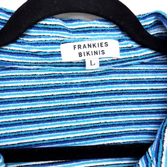 Frankies Bikinis Terry Shirt Mini Skirt Set Blue Button Up Sizes Medium Large - Picture 6 of 16